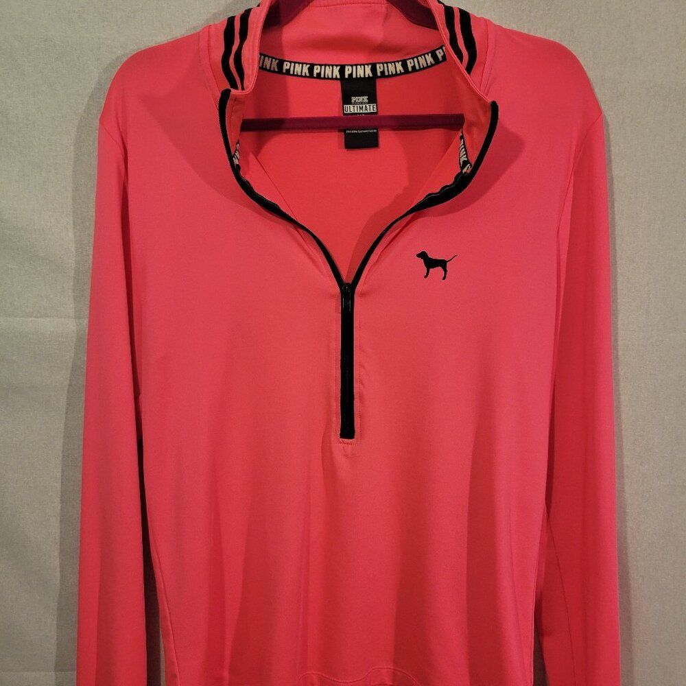 Victoria’s Secret PINK Ultimate 1/2 Zip Pullover Jacket Pink Black Logo Size L